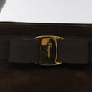 Salvatore Ferragamo Hand Bag Suede Brown Gold Auth BA2232-8