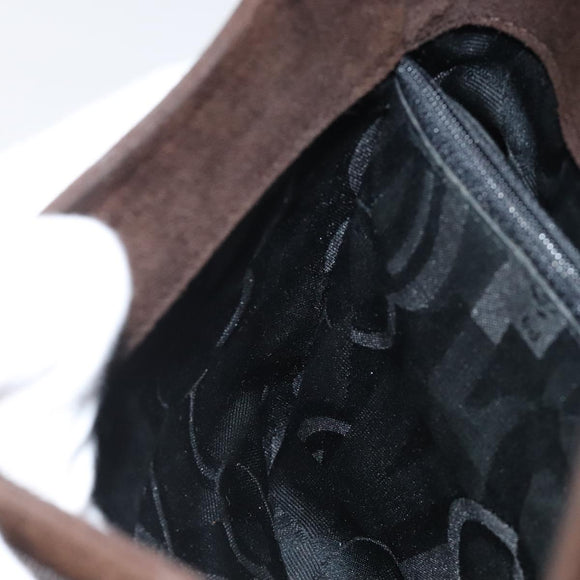 Salvatore Ferragamo Hand Bag Suede Brown Gold Auth BA2232