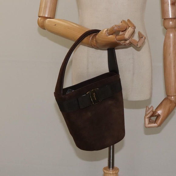 Salvatore Ferragamo Hand Bag Suede Brown Gold Auth BA2232