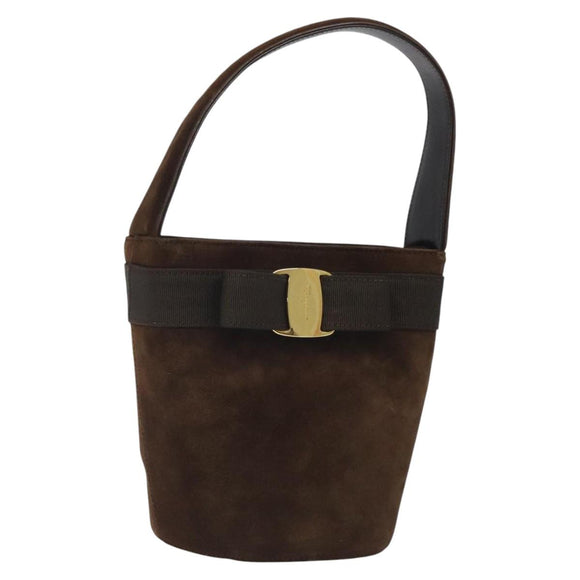 Salvatore Ferragamo Hand Bag Suede Brown Gold Auth BA2232