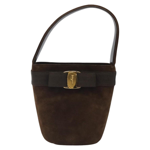 Salvatore Ferragamo Hand Bag Suede Brown Gold Auth BA2232