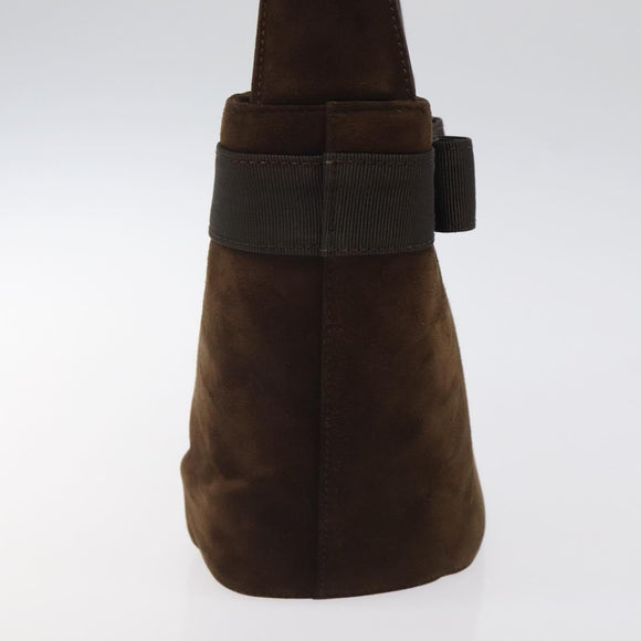 Salvatore Ferragamo Hand Bag Suede Brown Gold Auth BA2232