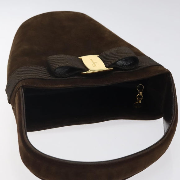 Salvatore Ferragamo Hand Bag Suede Brown Gold Auth BA2232