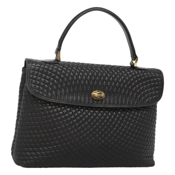 BALLY Hand Bag Leather Black Gold Auth BA2236
