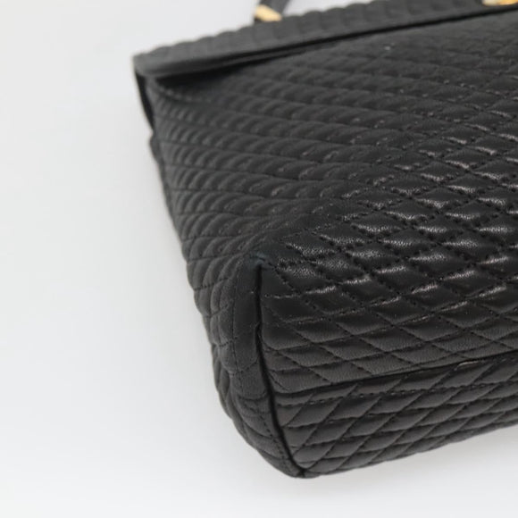 BALLY Hand Bag Leather Black Gold Auth BA2236