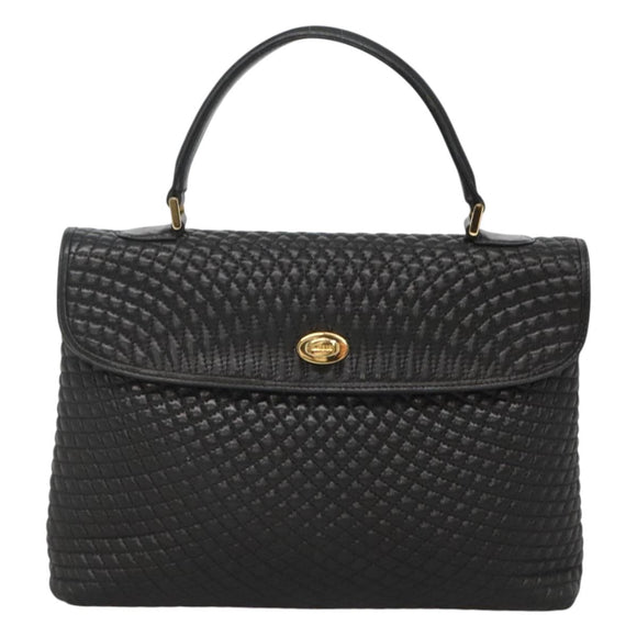 BALLY Hand Bag Leather Black Gold Auth BA2236