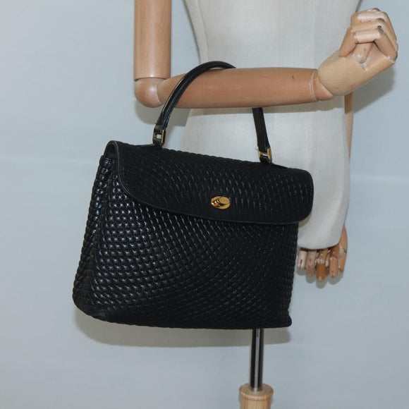 BALLY Hand Bag Leather Black Gold Auth BA2236