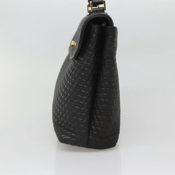 BALLY Hand Bag Leather Black Gold Auth BA2236