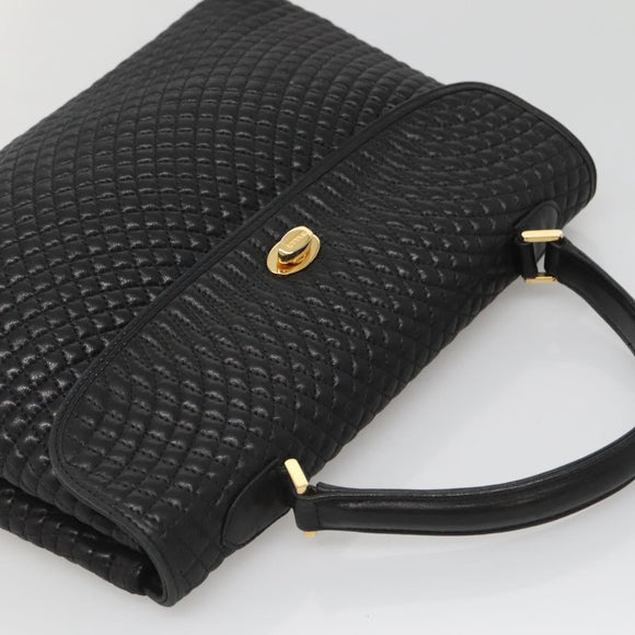 BALLY Hand Bag Leather Black Gold Auth BA2236