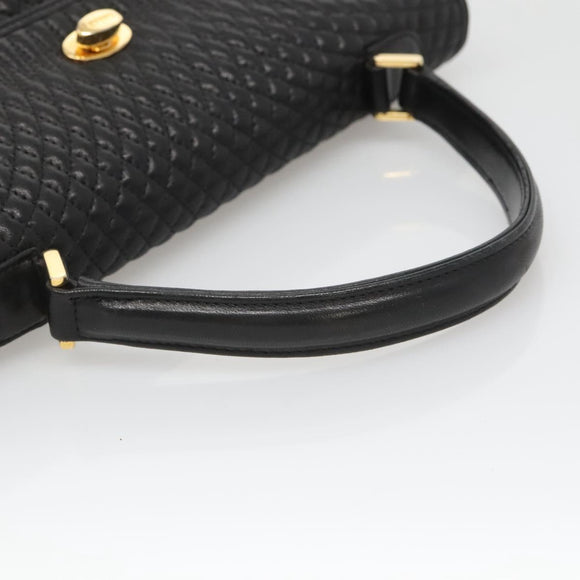 BALLY Hand Bag Leather Black Gold Auth BA2236