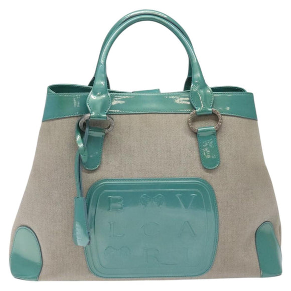 BVLGARI Hand Bag Canvas Gray Silver Auth BA2240