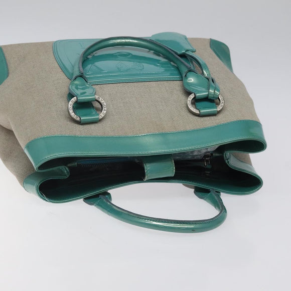 BVLGARI Hand Bag Canvas Gray Silver Auth BA2240