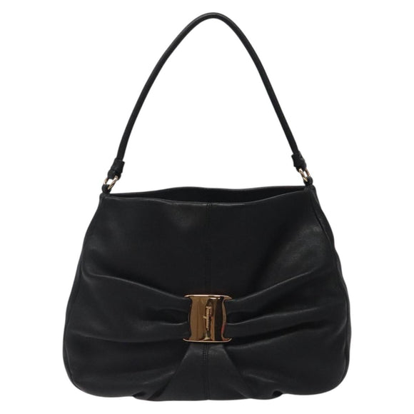 Salvatore Ferragamo Shoulder Bag Leather Black Gold Auth BA2245