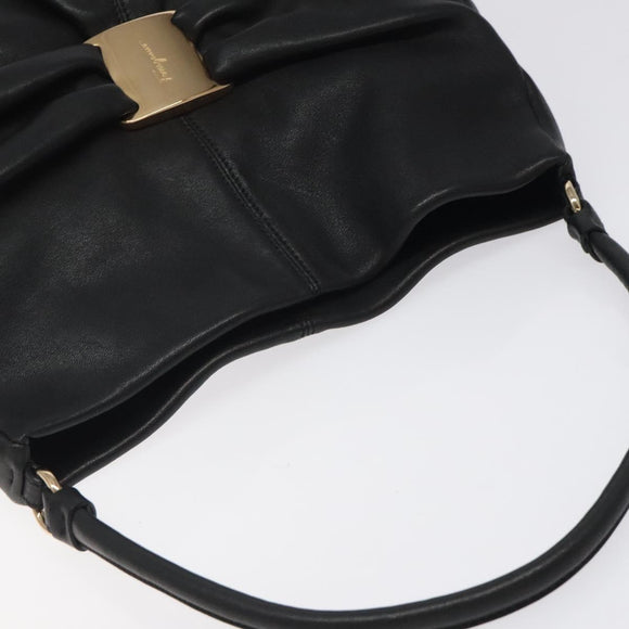 Salvatore Ferragamo Shoulder Bag Leather Black Gold Auth BA2245