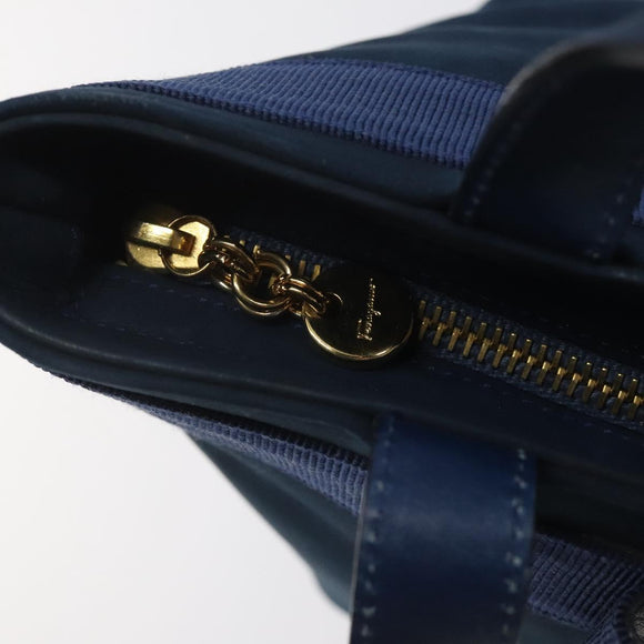 Salvatore Ferragamo Hand Bag Suede Blue Gold Auth BA2246