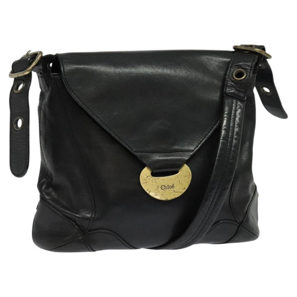Chloe Shoulder Bag Leather Black Auth BA2248