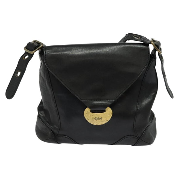 Chloe Shoulder Bag Leather Black Auth BA2248