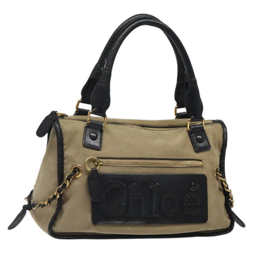 Chloe Harley Hand Bag Canvas Leather Beige Black gold Auth BA2249