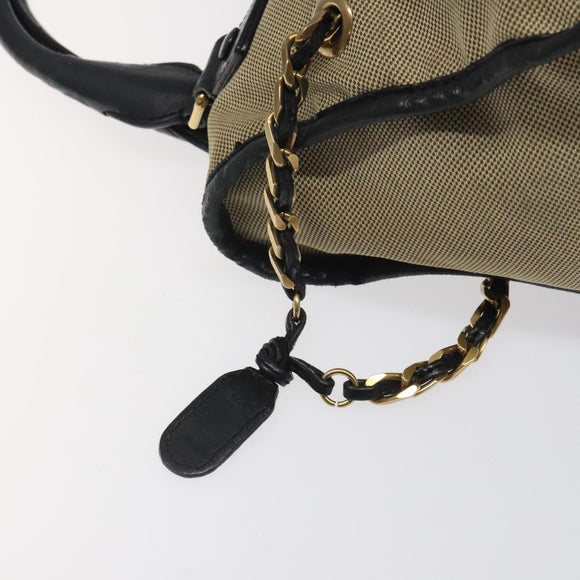 Chloe Harley Hand Bag Canvas Leather Beige Black gold Auth BA2249