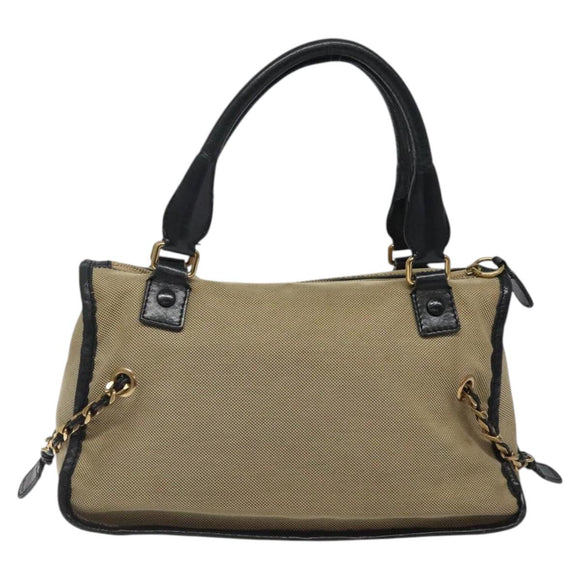 Chloe Harley Hand Bag Canvas Leather Beige Black gold Auth BA2249