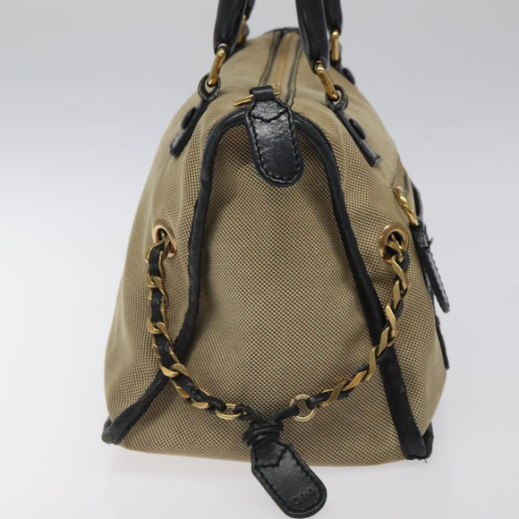 Chloe Harley Hand Bag Canvas Leather Beige Black gold Auth BA2249