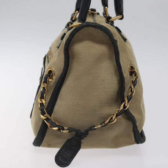 Chloe Harley Hand Bag Canvas Leather Beige Black gold Auth BA2249