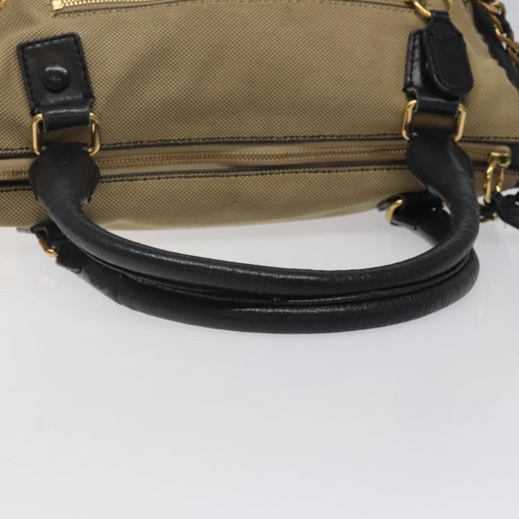 Chloe Harley Hand Bag Canvas Leather Beige Black gold Auth BA2249