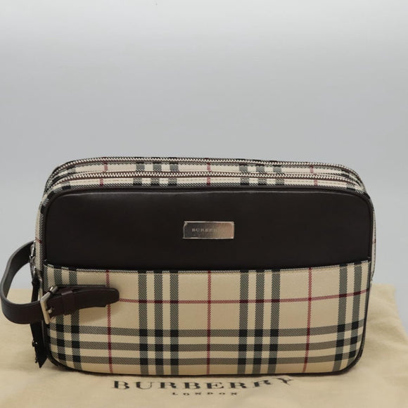 BURBERRY Nova Check Clutch Bag Nylon Beige Auth BA224AV