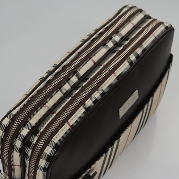 BURBERRY Nova Check Clutch Bag Nylon Beige Auth BA224AV