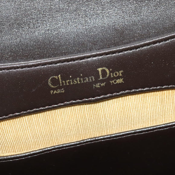 Christian Dior Shoulder Bag Leather Brown Gold Auth BA2252