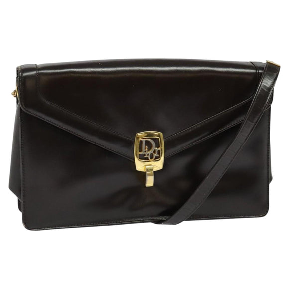 Christian Dior Shoulder Bag Leather Brown Gold Auth BA2252