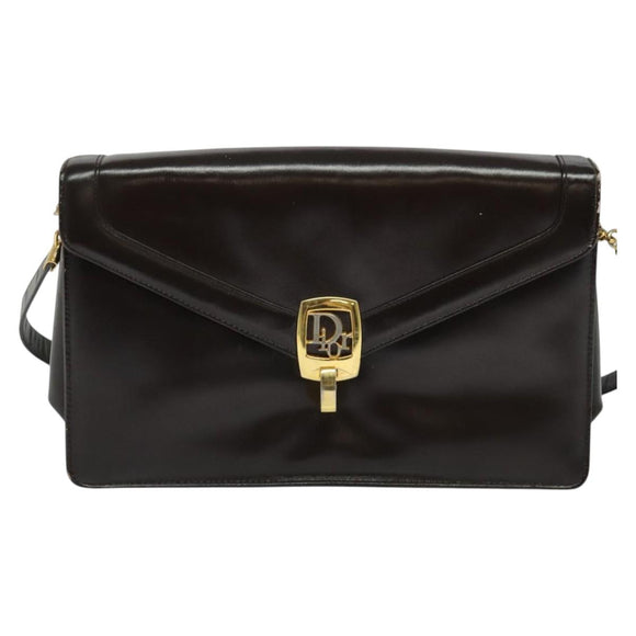 Christian Dior Shoulder Bag Leather Brown Gold Auth BA2252