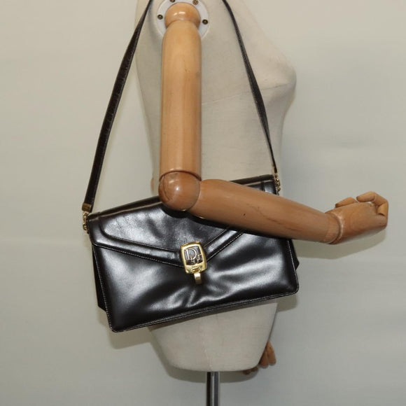 Christian Dior Shoulder Bag Leather Brown Gold Auth BA2252