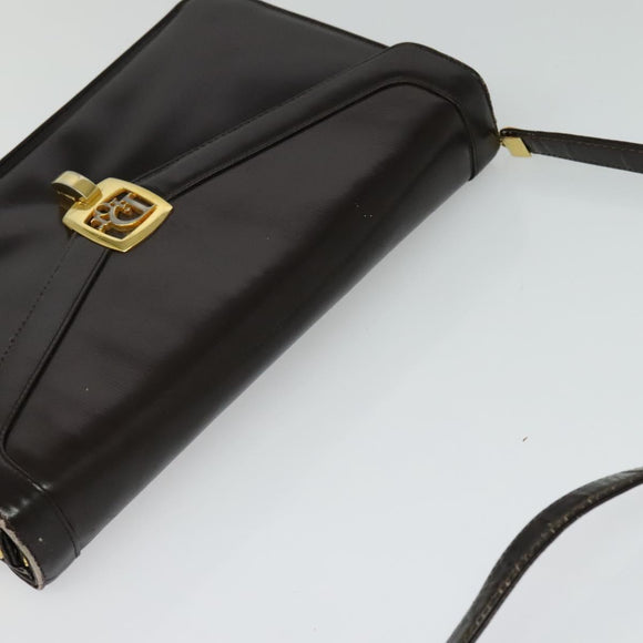 Christian Dior Shoulder Bag Leather Brown Gold Auth BA2252