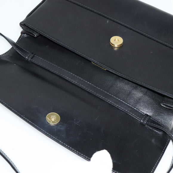 BALLY Shoulder Bag Leather Black Gold Auth BA2261