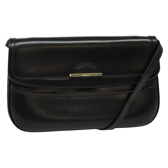 BALLY Shoulder Bag Leather Black Gold Auth BA2261
