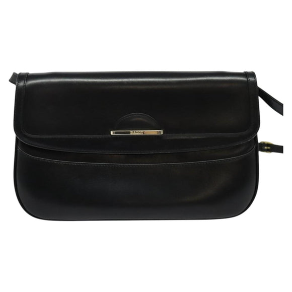 BALLY Shoulder Bag Leather Black Gold Auth BA2261