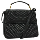 BALLY Hand Bag Leather 2way Black Gold Auth BA2262-1