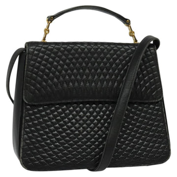 BALLY Hand Bag Leather 2way Black Gold Auth BA2262