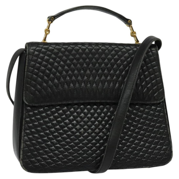 BALLY Hand Bag Leather 2way Black Gold Auth BA2262