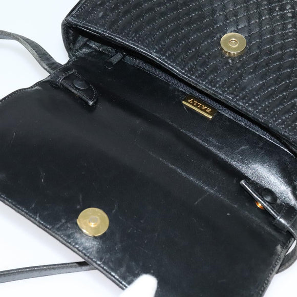 BALLY Hand Bag Leather 2way Black Gold Auth BA2262