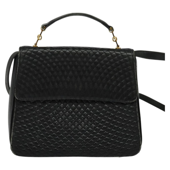 BALLY Hand Bag Leather 2way Black Gold Auth BA2262