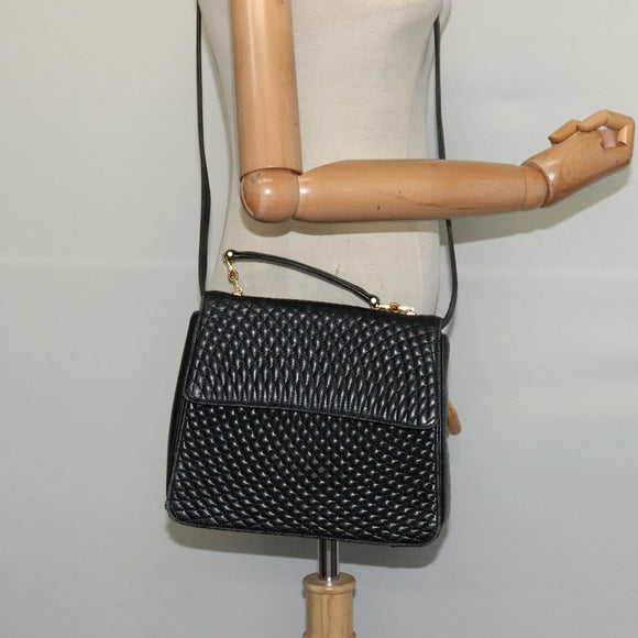 BALLY Hand Bag Leather 2way Black Gold Auth BA2262