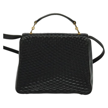 BALLY Hand Bag Leather 2way Black Gold Auth BA2262 - 0