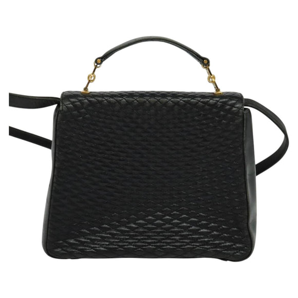 BALLY Hand Bag Leather 2way Black Gold Auth BA2262