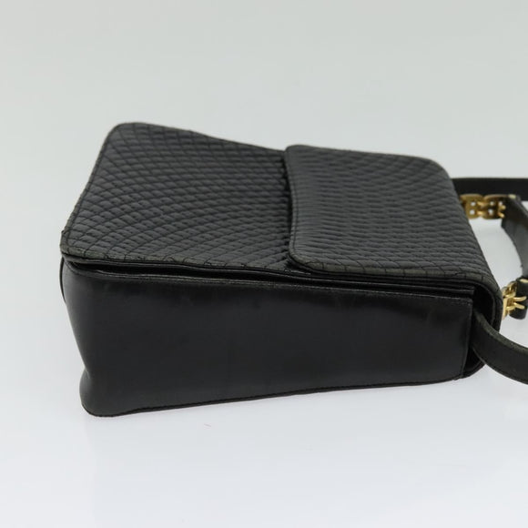 BALLY Hand Bag Leather 2way Black Gold Auth BA2262