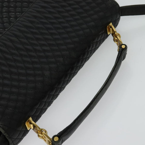 BALLY Hand Bag Leather 2way Black Gold Auth BA2262