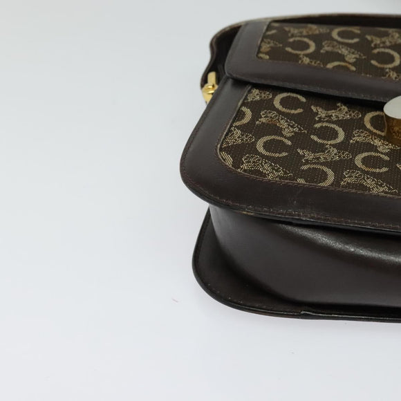 CELINE C Sulky Shoulder Bag Canvas Brown Gold Auth BA2276