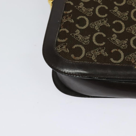 CELINE C Sulky Shoulder Bag Canvas Brown Gold Auth BA2276