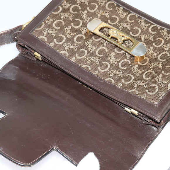 CELINE C Sulky Shoulder Bag Canvas Brown Gold Auth BA2276